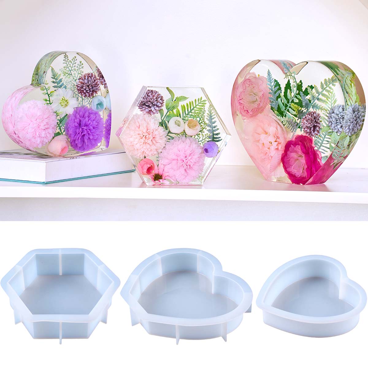 Resin Art Kit With Molds - Cetakan Silikon Hati Besar DIY, Cetakan