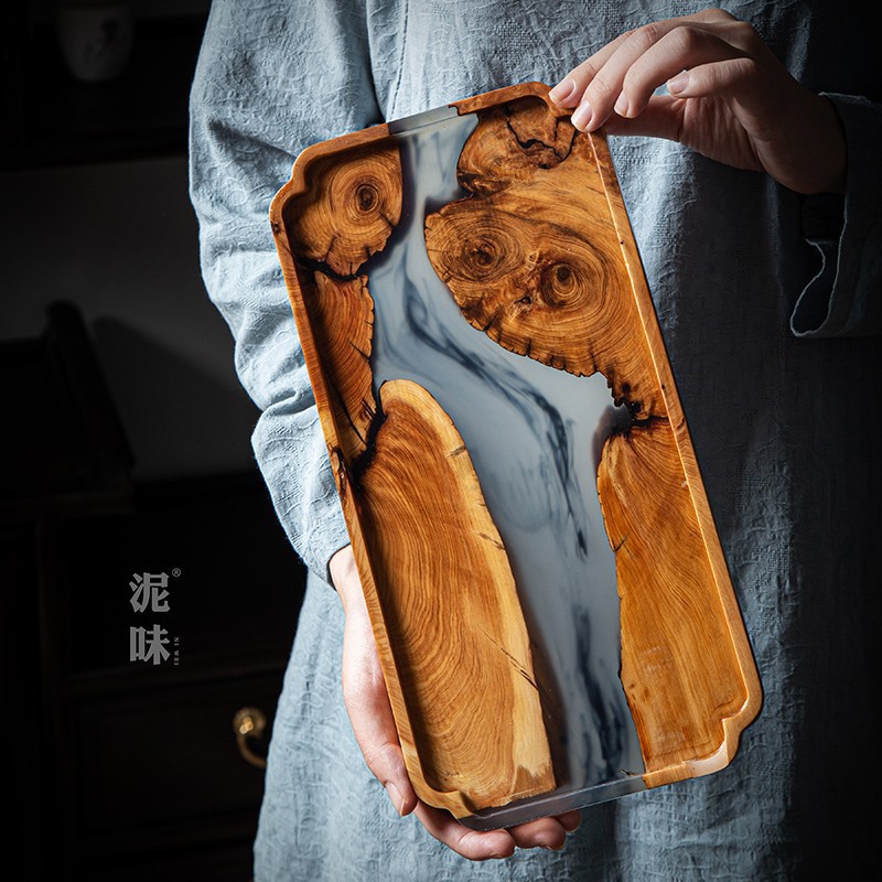 Resin Art Wooden Tray - Nampan Teh Gaya Zen Jepang dari