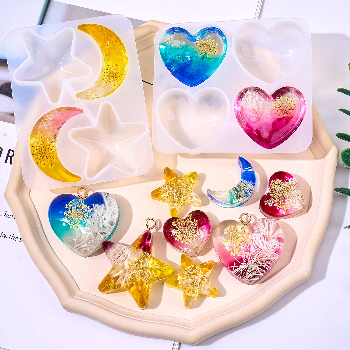 Resin Art Letters - Cetakan Silikon Liontin Bintang Bulan Hati