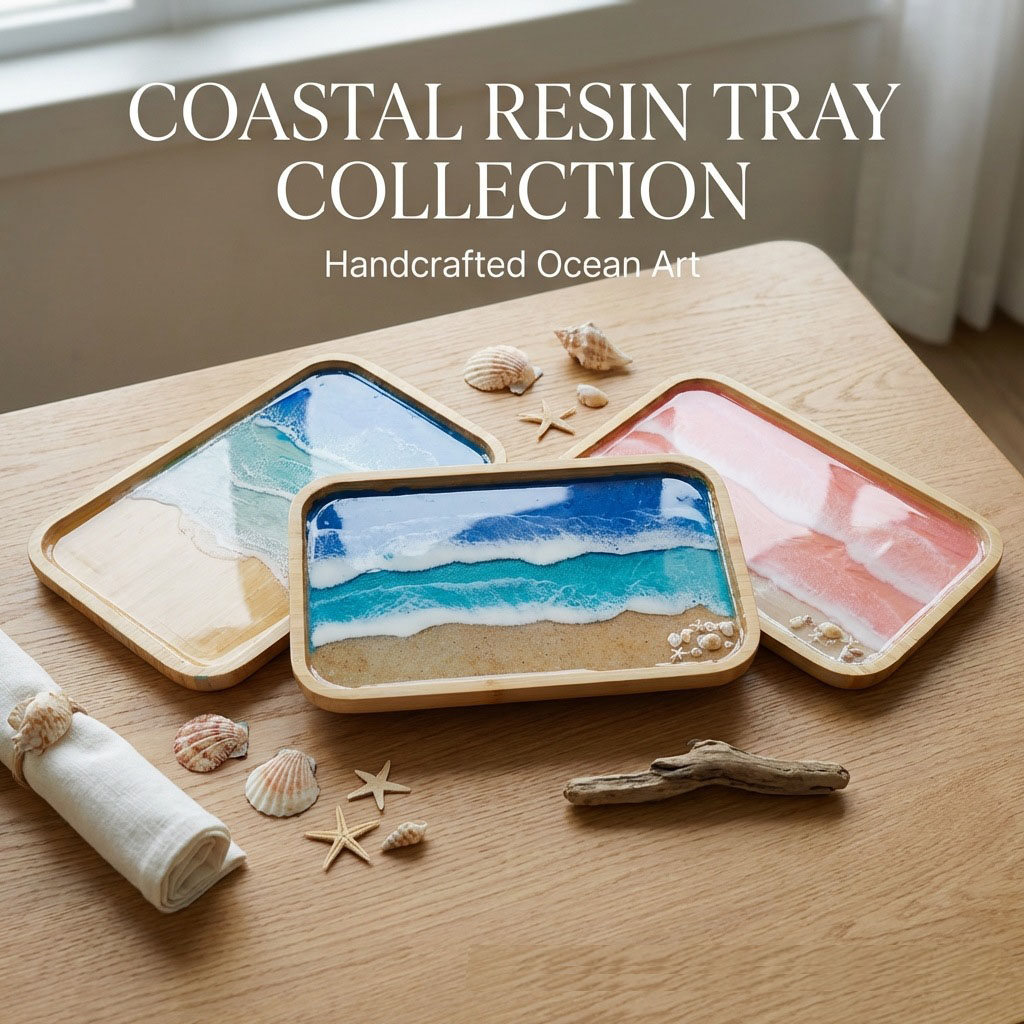 Resin Art Wooden Tray - Nampan Dekoratif Seni Lautan Resin Epoksi