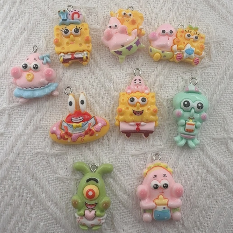 Resin Art Essentials - 10 buah liontin resin kartun, anting-anting
