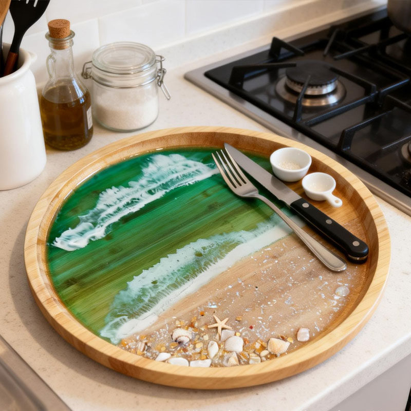 Nampan Sajian Kayu dengan Seni - Resin Art Wooden Tray ulasan dan harga
